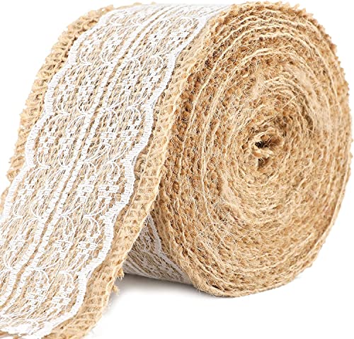JIUERYY Juteband Vintage Spitzenband, 10Mx5CM Hessische Farbband mit Weisse Spitzen für Handwerk Hochzeit Haus Dekor JIUERYY Juteband Vintage Spitzenband, 10Mx5CM Hessische Farbband mit Weisse Spitzen für Handwerk Hochzeit Haus Dekor von JIUERYY