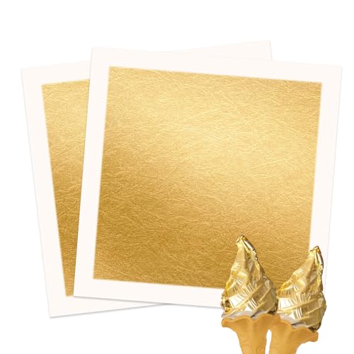JIUPIN Gold Leaf 100Sheets Set: 5.5 * 5.5 Zoll Gold Flocken sind geeignet für Dekorationen, vergoldetes Handwerk, auch Nutzen für Geburtstagsparty, Ostern, Halloween, Weihnachten. von JIUPIN