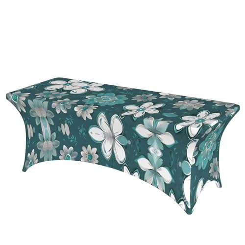 JIUTY Rechteckige Tischdecke mit Blumenmuster, 76,2 x 183,9 cm, Polyester-Tischdecke für Küche, Hochzeit, Party, Urlaub, Blaugrün und Weiß, 1 Stück JIUTY Rechteckige Tischdecke mit Blumenmuster, 76,2 x 183,9 cm, Polyester-Tischdecke für Küche, Hochzeit, Party, Urlaub, Blaugrün und Weiß, 1 Stück von JIUTY