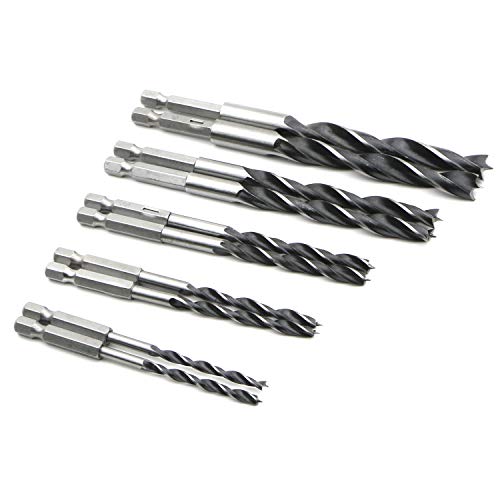 JIUWU Sechskant-Griff-Dreipunkt-Holzbohrer-Set, Hartstahl, Brad-Point-Spitze, Bohren, Holzbearbeitung, Lochsäge, Set, Schneideöffner, Holz, Kunststoff, Sperrholz, 2 Sets (4 mm, 5 6 8 10 mm) von JIUWU