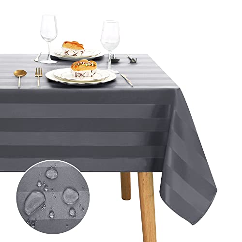 JIUZHEN Tischdecke Grau Gestreift Tischdecke Abwaschbar Tischdecken Wasserabweisenden mit Lotuseffekt Tischdecke Outdoor Gartentischdecke Eckig 135 x 200 cm von JIUZHEN