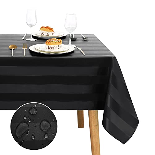 JIUZHEN Tischdecke Schwarz Gestreift Tischdecke Abwaschbar Tischdecken Wasserabweisenden mit Lotuseffekt Tischdecke Outdoor Gartentischdecke Eckig 135 x 200 cm von JIUZHEN