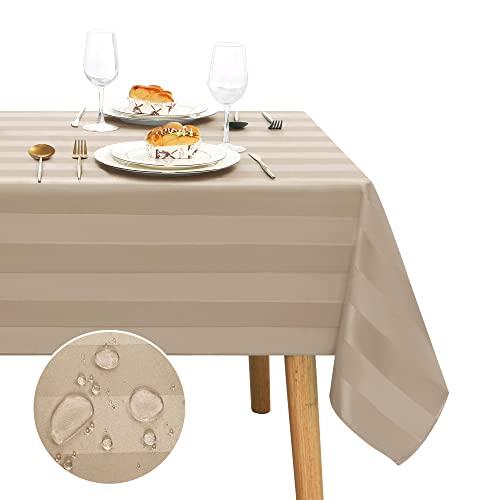 JIUZHEN Abwaschbare Stofftischdecke Streifendruck Tischdecke für Küche Essen Draußen Staubdicht für den Außenbereich，130x260CM,Khaki von JIUZHEN