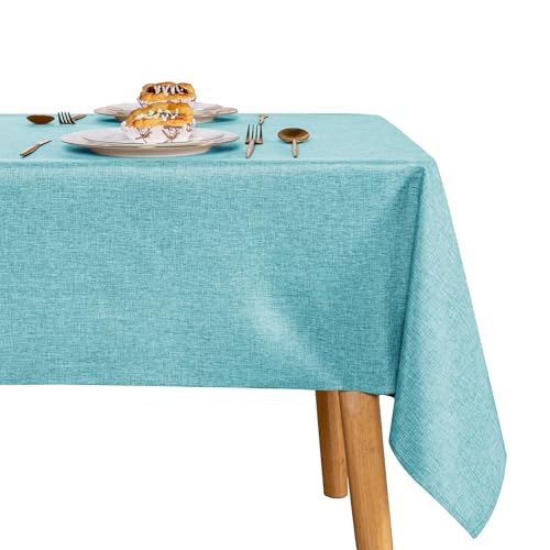 JIUZHEN Blau Tischdecke Abwaschbar Tischdecken Leinenoptik für Esszimmer, Garten, Outdoor,Hochzeiten Wasserabweisend Tischtuch Eckig 135X240 cm von JIUZHEN