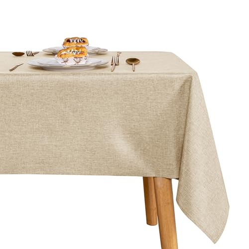 JIUZHEN Beige Tischdecke Abwaschbar Tischdecken Leinenoptik für Esszimmer, Garten, Outdoor,Hochzeiten Wasserabweisend Tischtuch Eckig 135x260 cm von JIUZHEN