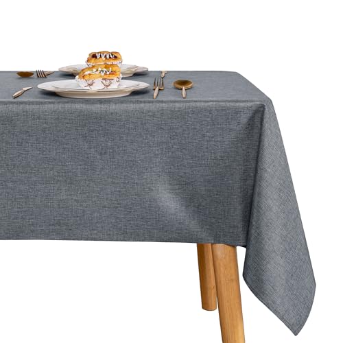 JIUZHEN Grau Tischdecke Abwaschbar Tischdecken Leinenoptik für Esszimmer, Garten, Outdoor,Hochzeiten Wasserabweisend Tischtuch Eckig 135x260 cm von JIUZHEN