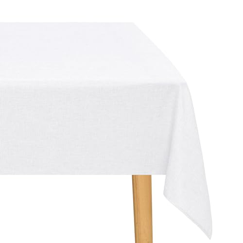 JIUZHEN Weiß Tischdecke Abwaschbar Tischdecken Leinenoptik für Esszimmer, Garten, Outdoor,Hochzeiten Wasserabweisend Tischtuch Eckig 135x260 cm von JIUZHEN