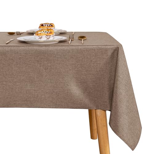 JIUZHEN Khaki Tischdecke Abwaschbar Tischdecken Leinenoptik für Esszimmer, Garten, Outdoor,Hochzeiten Wasserabweisend Tischtuch Eckig 135X220 cm von JIUZHEN