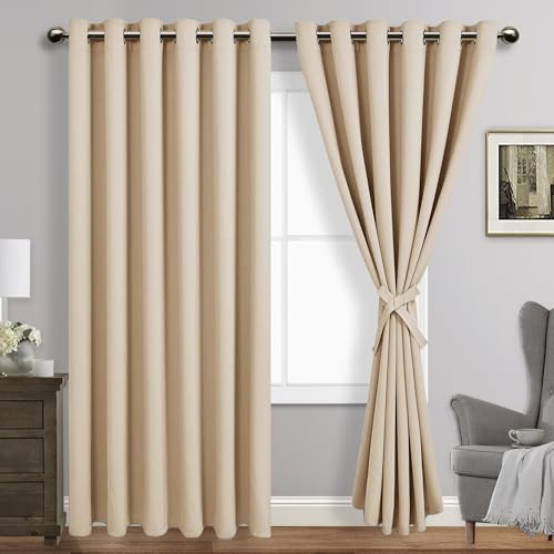 JIUZHEN Beige Verdunkelungsvorhänge mit Raffhaltern, wärmeisoliert, lichtblockierend und geräuschreduzierend, 2er Set Fenstervorhangpaneele, 178x213 cm Länge von JIUZHEN