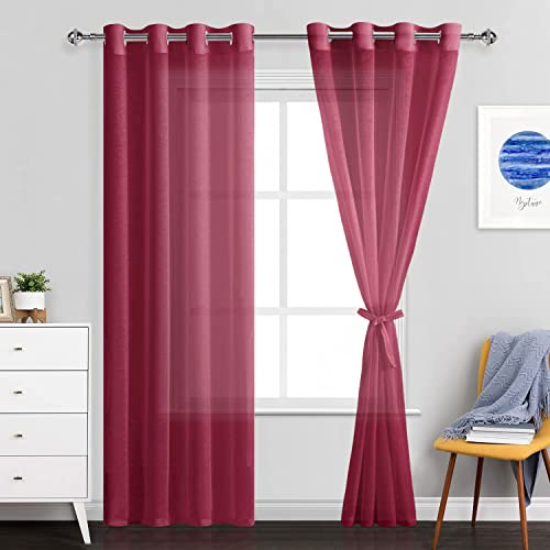 JIUZHEN Durchsichtige Weihnachtsvorhänge, Ösen, halbtransparent, Fenstervorhänge für Schlafzimmer, Wohnzimmer, 132 x 228 cm Länge, 2 Stück mit Raffhaltern, Burgunderrot JIUZHEN Durchsichtige Weihnachtsvorhänge, Ösen, halbtransparent, Fenstervorhänge für Schlafzimmer, Wohnzimmer, 132 x 228 cm Länge, 2 Stück mit Raffhaltern, Burgunderrot von JIUZHEN