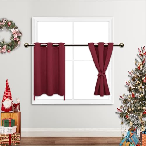 JIUZHEN Kurze Vorhänge, Küche, halbe Fenster, Verdunkelungsvorhänge mit Raffhaltern für Baseroom Shadows, Ösenvorhänge für Wohnzimmer, 2 Stück Fenstervorhangpaneele, 106 x 76 cm Länge, Rot von JIUZHEN