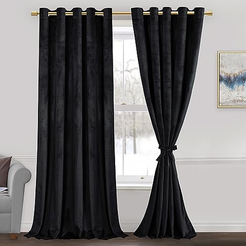 JIUZHEN Schwarze Samtvorhänge für Wohnzimmer, 213 cm lang, wärmeisoliert, Raumverdunkelung, Fenster-Verdunkelungsvorhänge für Schlafzimmer/Film/Hintergrund, Set mit 2 Paneelen mit Raffhaltern, 152 x von JIUZHEN