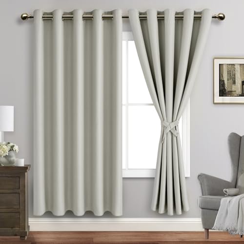 JIUZHEN Silbergraue Verdunkelungsvorhänge mit Raffhaltern, wärmeisoliert, lichtblockierend und geräuschreduzierend, Ösenvorhänge für und Wohnzimmer, 2 Stück Fenstervorhänge, 152 x 183 cm Länge JIUZHEN Silbergraue Verdunkelungsvorhänge mit Raffhaltern, wärmeisoliert, lichtblockierend und geräuschreduzierend, Ösenvorhänge für und Wohnzimmer, 2 Stück Fenstervorhänge, 152 x 183 cm Länge von JIUZHEN
