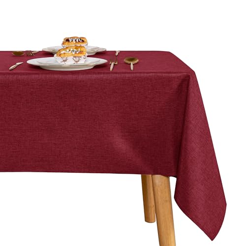 JIUZHEN Rot Tischdecke Abwaschbar Tischdecken Leinenoptik für Esszimmer, Garten, Outdoor,Hochzeiten Wasserabweisend Tischtuch Eckig 160X320 cm von JIUZHEN