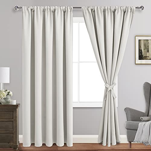 JIUZHEN Verdunkelungsvorhänge für Schlafzimmer – wärmeisolierte Raumverdunkelung, geräuschreduzierend, 178 x 244 cm Länge Vorhänge für Wohnzimmer, Set mit 2 Paneelen mit Raffhaltern, Elfenbein von JIUZHEN