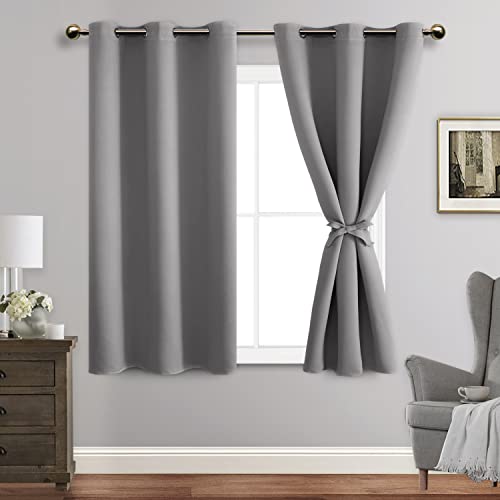 JIUZHEN Verdunkelungsvorhänge mit Raffhaltern, wärmeisoliert, lichtblockierend und geräuschreduzierend, Ösenvorhang für Schlafzimmer und Wohnzimmer, 2 Paneele, 106,7 x 137,2 cm Länge, Hellgrau von JIUZHEN