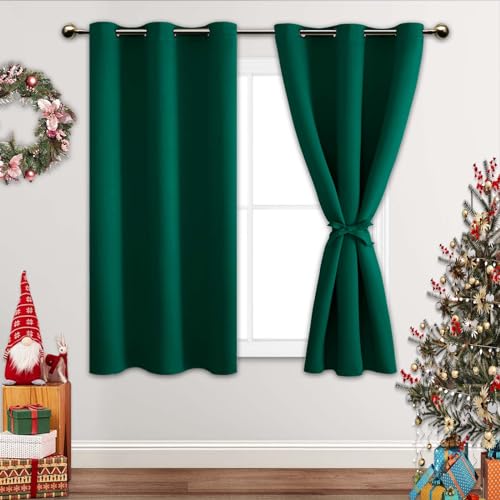 JIUZHEN Waldgrüne Verdunkelungsvorhänge mit Raffhaltern, lichtblockierende und geräuschreduzierende Ösenvorhänge für Schlafzimmer und Wohnzimmer, Set mit 2 Fenstervorhängen, 96,5 x 114,4 cm Länge JIUZHEN Waldgrüne Verdunkelungsvorhänge mit Raffhaltern, lichtblockierende und geräuschreduzierende Ösenvorhänge für Schlafzimmer und Wohnzimmer, Set mit 2 Fenstervorhängen, 96,5 x 114,4 cm Länge von JIUZHEN