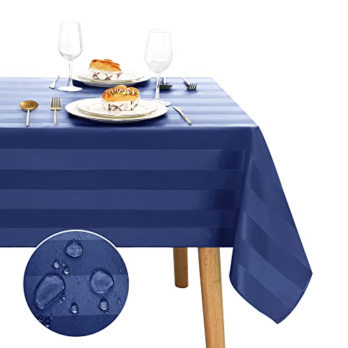 JIUZHEN Wasserdichtes Tischtuch Gestreiftes Tischtuch für Buffet Bankett Knitterfrei für Restaurant und Picknick，130x220CM,Dunkelblau von JIUZHEN