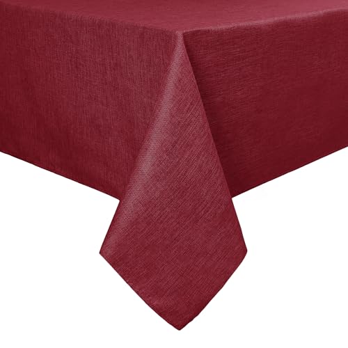 JIUZHEN Rot Tischdecke Abwaschbar Tischdecken Leinenoptik für Esszimmer, Garten, Outdoor,Hochzeiten Wasserabweisend Tischtuch Eckig 110x140 cm von JIUZHEN