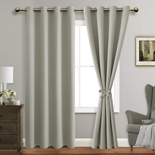 ROSETTE Silbergraue Verdunkelungsvorhänge mit Raffhaltern, wärmeisolierend, lichtblockierend und geräuschreduzierende Ösen, Set mit 2 Vorhängen, 132x213 cm Länge ROSETTE Silbergraue Verdunkelungsvorhänge mit Raffhaltern, wärmeisolierend, lichtblockierend und geräuschreduzierende Ösen, Set mit 2 Vorhängen, 132x213 cm Länge von JIUZHEN