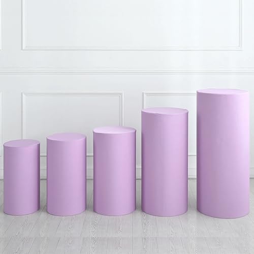 JIXINHEKEJI Spandex -Zylinder -sockelabdeckungen Für Metallständer, Desserttischdekor Für Hochzeit/Geburtstags-/babyparty -Party, Stretch Stoff Fit Eisenzylinder Sockel Ständer(Size:5PCS,Color:Lila) von JIXINHEKEJI