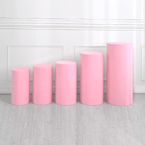 JIXINHEKEJI Spandex -Zylinder -sockelabdeckungen Für Metallständer, Desserttischdekor Für Hochzeit/Geburtstags-/babyparty -Party, Stretch Stoff Fit Eisenzylinder Sockel Ständer(Size:5PCS,Color:Rosa) von JIXINHEKEJI