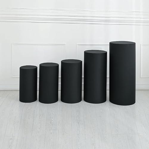 Spandex -zylinder -sockelabdeckungen Für Metallständer, Desserttischdekor Für Hochzeit/geburtstags-/babyparty -party, Stretch Stoff Fit Eisenzylinder Sockel Ständer(Size:5PCS,Color:Schwarz) von JIXINHEKEJI