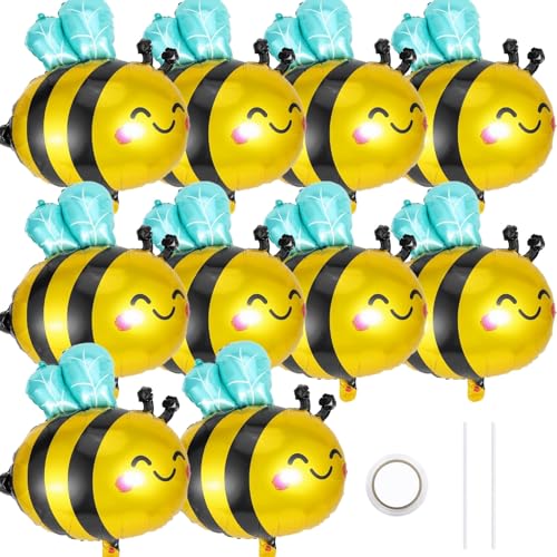 10 Stück Bienenballons für Babyparty & Geburtstagsparty-Dekorationen – Bienentagsparty, Waben- und Sonnenblumen-Thema – Bienen-Babyparty-Dekoration, Bienen-Partyzubehör, Bienendekorationen (10er-Pack) von JIYANMEI