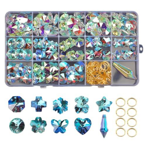 160 Stück Mix AB Kristall Perlen Sonnenfänger Prisma Kit Charms Schmetterling Herz Schneeflocke Lose Perlen Schmuck Kreuz Charm Kristall Anhänger DIY Supplies Handwerk für Erwachsene Garten Dekor von JIYIEW