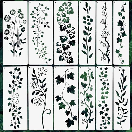 JIYIN 12 Stück Blatt-Ranken-Schablonen, Wiederverwendbare Frühling Blumen Schablonen Wandgestaltung für Wandgestaltung, DIY-Bastelprojekte, Malschablonen für Holz, Wände, Leinwand, Möbel JIYIN 12 Stück Blatt-Ranken-Schablonen, Wiederverwendbare Frühling Blumen Schablonen Wandgestaltung für Wandgestaltung, DIY-Bastelprojekte, Malschablonen für Holz, Wände, Leinwand, Möbel von JIYIN