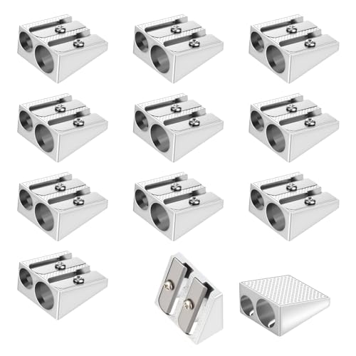 JIYIN 12 Stück Metall-Bleistiftspitzer, Hand-Bleistiftspitzer mit 2 Löchern, Buntstiftspitzer, kleine manuelle Bleistiftspitzer für Buntstifte, Buntstifte JIYIN 12 Stück Metall-Bleistiftspitzer, Hand-Bleistiftspitzer mit 2 Löchern, Buntstiftspitzer, kleine manuelle Bleistiftspitzer für Buntstifte, Buntstifte von JIYIN