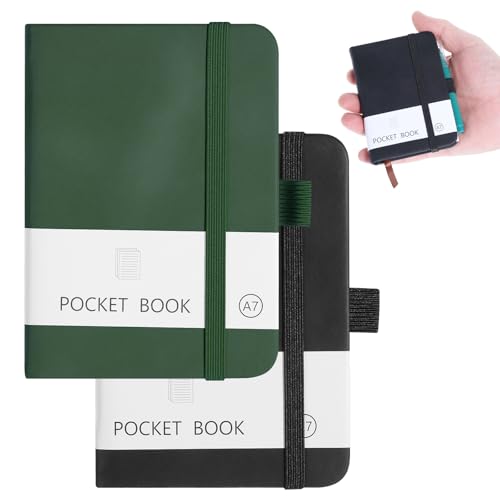 JIYIN 2 Stück Notizbuch Klein, Notizbuch A7 mit 200 Seiten Kleine Notizbücher Pocket Mini Notizblock für Schule Arbeit Reisen(Schwarz+Grün) von JIYIN