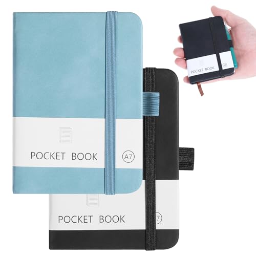 JIYIN 2 Stück Notizbuch Klein, Notizbuch A7 mit 200 Seiten Kleine Notizbücher Pocket Mini Notizblock für Schule Arbeit Reisen(Schwarz+Hellblau) von JIYIN