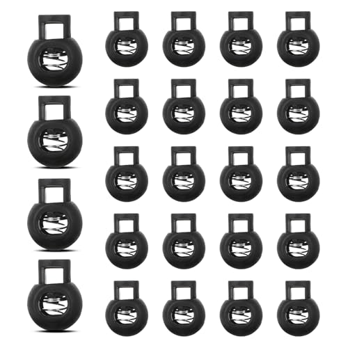 JIYIN 24 Stück 1-Loch Kordel Stopper, bis Ø 5 mm Rund Kordelklemme Schwarz Schnurstopper Federschnur Schlösser Kunststoff Single Hole Cord Locks für Kordelzug Rucksack Rucksack JIYIN 24 Stück 1-Loch Kordel Stopper, bis Ø 5 mm Rund Kordelklemme Schwarz Schnurstopper Federschnur Schlösser Kunststoff Single Hole Cord Locks für Kordelzug Rucksack Rucksack von JIYIN
