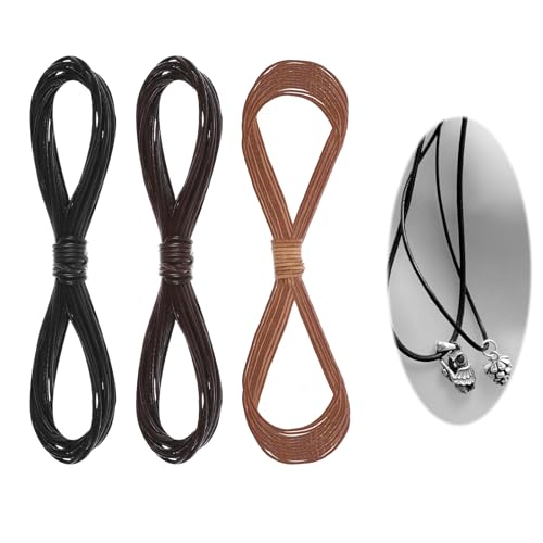 JIYIN 3 Rollen 5M x 1mm Lederschnur Lederband, Reißfeste Lederschnur Klassik Vintage Band Faden für DIY Handwerk Schlüsselbänder Armbänder Halsketten Schnürsenkel Geschenkverpackungen von JIYIN