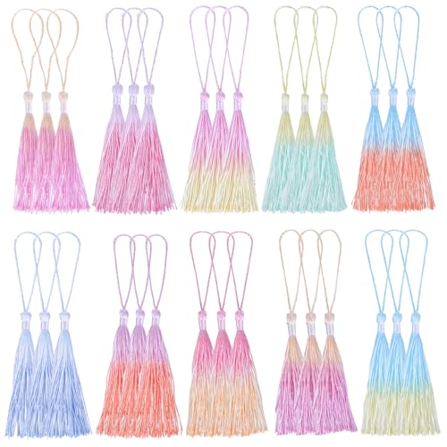 JIYIN 30 Stück Bunt Quasten Anhänger, 14cm Lesezeichen Quasten mit Cord Loops Craft Kleine Quasten Bag Charm Bastelzubehör für DIY Anhänger Schlüsselanhänger Wohnkultur von JIYIN