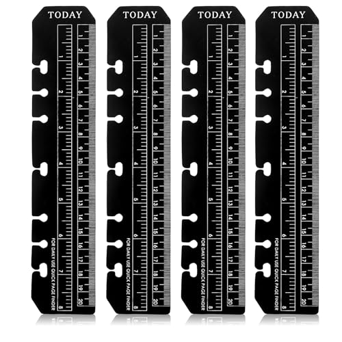 JIYIN 4 Stück A5 Lineal Lesezeichen, Seitenmarker Ruler PVC Notebook Binder Lineal für A5 Format 6-Loch Binder Notizbuch Tagebuch Organizer(Schwarz) von JIYIN
