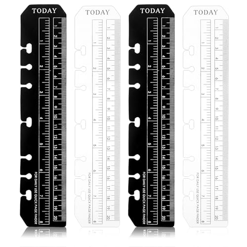 JIYIN 4 Stück A5 Lineal Lesezeichen, Seitenmarker Ruler PVC Notebook Binder Lineal für A5 Format 6-Loch Binder Notizbuch Tagebuch Organizer(Schwarz + Klar) von JIYIN