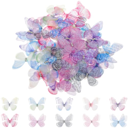 JIYIN 60 Stück Schmetterlinge zum Basteln, 10 Stile, Organza-Schmetterling, bunte 2-lagige Applikationen, 3D-Spitzen-Schmetterling für Kleidung, Nähzubehör, Hochzeit, Brautkleid, Kleidung, Jeans, Hut JIYIN 60 Stück Schmetterlinge zum Basteln, 10 Stile, Organza-Schmetterling, bunte 2-lagige Applikationen, 3D-Spitzen-Schmetterling für Kleidung, Nähzubehör, Hochzeit, Brautkleid, Kleidung, Jeans, Hut von JIYIN