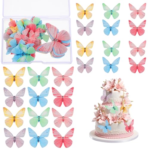 JIYIN 72 Stück Essbare Schmetterlinge Tortendeko, Bunte Schmetterling Kuchen Deko Schmetterlinge Cupcake Deko für Hochzeit Geburtstag von JIYIN