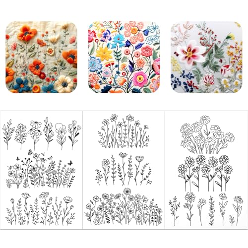 JIYIN 74 Stück Stickvorlagen Wasserlöslich, Stickmuster Stickvlies Wasserlöslich Selbstklebend Stickaufkleber Sticktransferpapier für Kreuzstich Stoffstickerei Stichübungen von JIYIN