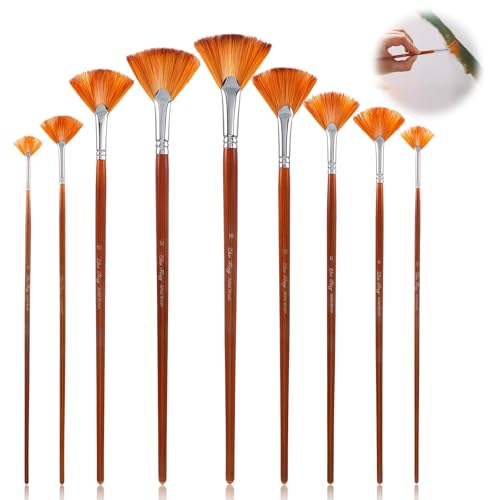 JIYIN 9 Stück Fächerpinsel, Nylon Fächer Pinsel Acrylpinsel Künstlerpinsel Set Malen Pinsel für Acrylmalerei Aquarellmalerei Ölmalerei Gouachemalerei von JIYIN
