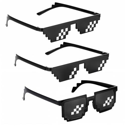 JIYIN BOHUIZ 3 Stück Pixel Brille, Lustige Sonnenbrille Unisex Pixel Mosaik Brille Thug Life Pixelated Sonnenbrille Sonnenbrille Coole Sachen Foto Requisiten für Party Cosplay (Stil B) von JIYIN