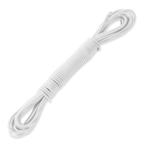 JIYIN Elastisch Faden 3mm, 10m Weiß Gummikordel Elastisches Nylonband Elastische Schnur Gummiband Rund für DIY-Projekte Zelte Reisen Camping Schnürsenkel Wäscheleinen Frachtnetze von JIYIN