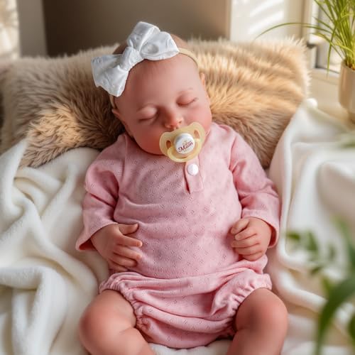 JIZHI Reborn-Puppen 20 Zoll Wiedergeborene Süße Mädchen Weicher Körper Lebensechte Neugeborene Babypuppen Schlafende Babypuppen mit Kleidung und Spielzeugzubehör Rosa süße Babypuppe im echten Leben von JIZHI