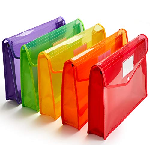 Dokumentenmappe aus Kunststoff, Poly-Umschlag, Fächermappe mit Druckknopfverschluss, legale Größe, 5 Stück, groß, wasserdicht, Akkordeon-Dokumententasche (verschiedene Farben) (rot) von JIZISO