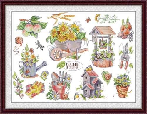 JIZOQE DIY Stickgarnituren Kreuzstich-Set,11CT Gestempelt Stickerei-Starter-Kit,Einfach Cross Stitch Craft für Erwachsene Sticken-Gartenarbeit 75x57cm(Rahmenlos) von JIZOQE
