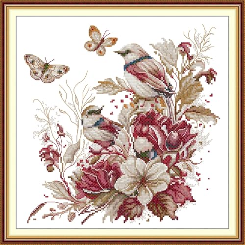 JIZOQE DIY Stickgarnituren Kreuzstich-Set,11CT Gestempelt Stickerei-Starter-Kit,Einfach Cross Stitch Craft für Erwachsene Sticken-Herbstvogel 55x55cm(Rahmenlos) von JIZOQE