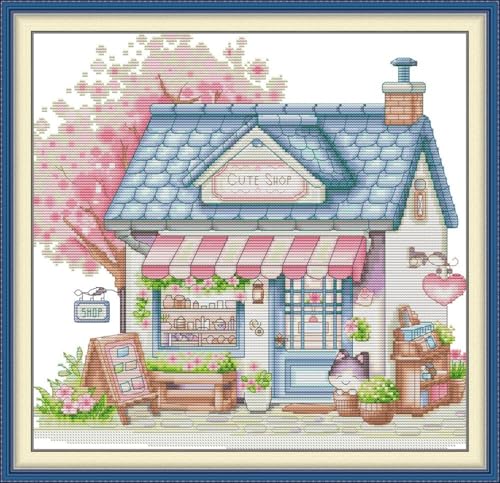 JIZOQE DIY Stickgarnituren Kreuzstich-Set,11CT Gestempelt Stickerei-Starter-Kit,Einfach Cross Stitch Craft für Erwachsene Sticken-Minimarkt 46x45cm(Rahmenlos) von JIZOQE
