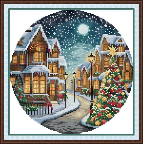 JIZOQE DIY Stickgarnituren Kreuzstich-Set,11CT Gestempelt Stickerei-Starter-Kit,Einfach Cross Stitch Craft für Erwachsene Sticken-Nachtansicht 45x45cm(Rahmenlos) von JIZOQE